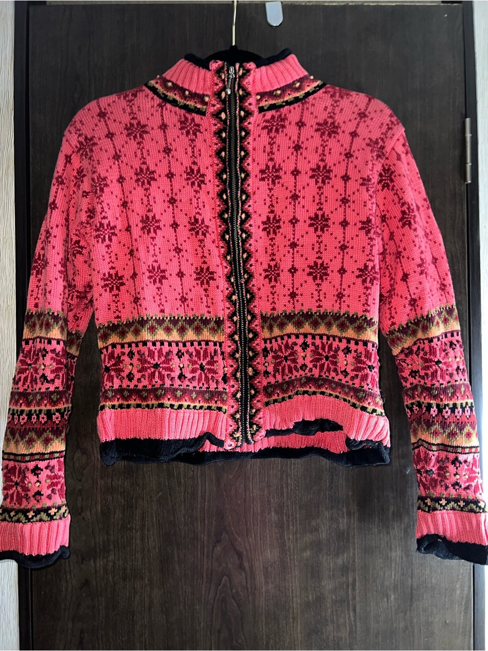 Women's Pink Patterned Zip Cardigan Sweater